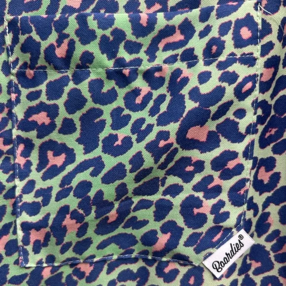 BOARDIES Apparel Lime Leopard S Short Sleeve Turquoise Pink Button Up Shirt G3 - Picture 7 of 7